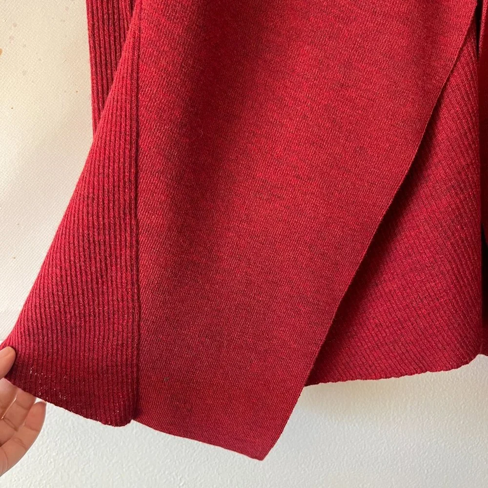 Eileen Fisher Sweater Size Medium Cardigan Red Wool Open Front Ribbed Draped - Picture 4 of 10